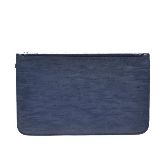 LOUIS VUITTON Logo Neverfull Pouch Epi Leather Indigo Blue SHW Spain 63KB074 - Picture 1 of 14